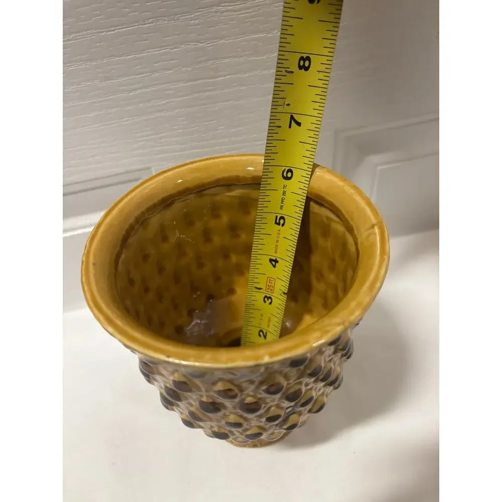 Vintage Japanese Pedestal Vase Brown Textured Ceramic Planter Mid Century Decor